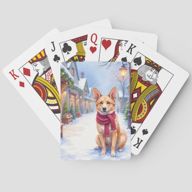 Watercolor Berger Picard Village Square Christmas  Casinokort (Baksidan)