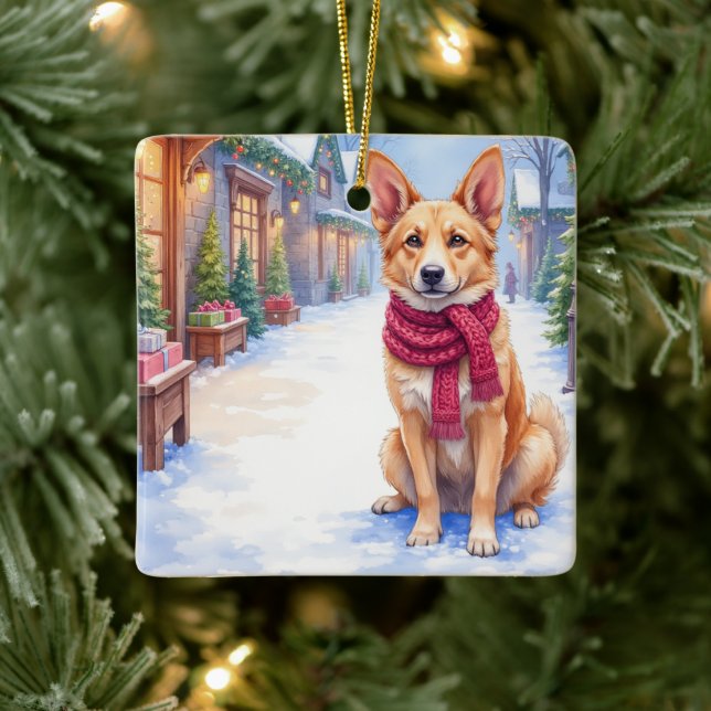 Watercolor Berger Picard Village Square Christmas  Julgransprydnad Keramik (Träd)