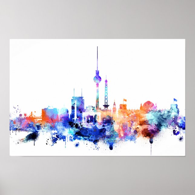 Watercolor Berlin Skyline Skriv ut Poster (Framsidan)