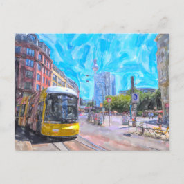 Watercolor Berlin. Streetcar på Hackescher Markt. Vykort