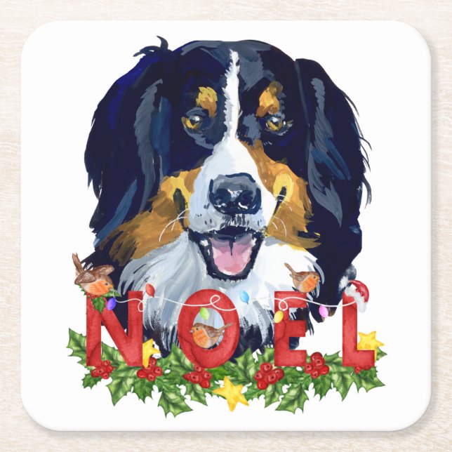 Watercolor Bernese Mountain Hund jul Underlägg Papper Kvadrat (Framsidan)