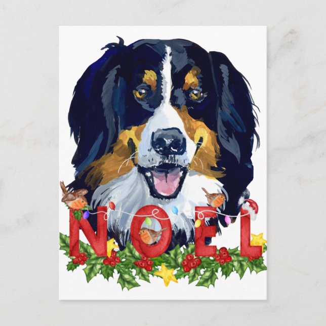 Watercolor Bernese Mountain Hund jul Vykort (Framsida)