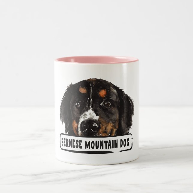 Watercolor Bernese Mountain Hund Två-Tonad Mugg (Center)