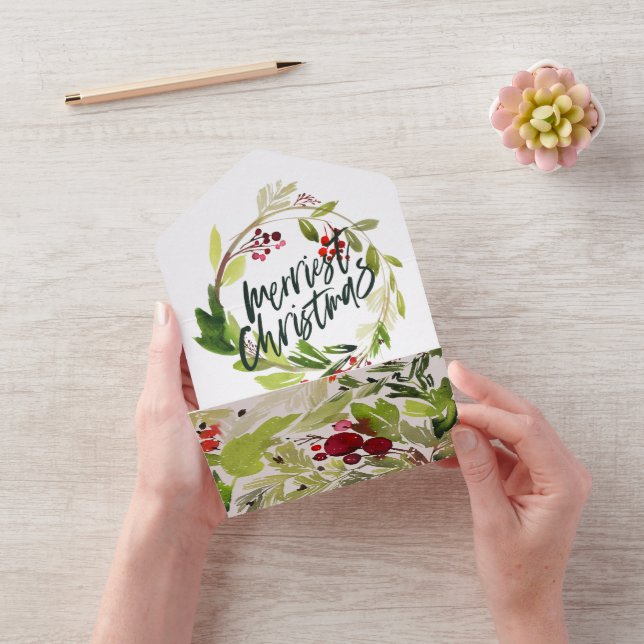 Watercolor Berries and Greenery Wandey Helgdag (Video)