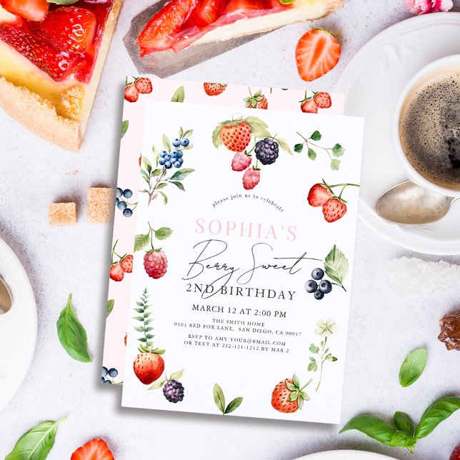 Watercolor Berries Berry First Girl Birthday Inbjudningar (Skapare uppladdad)