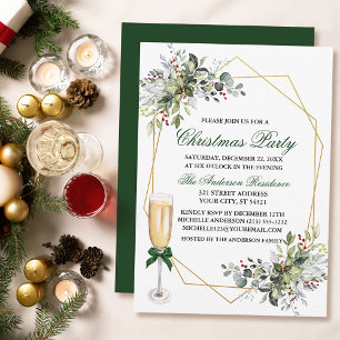 Watercolor Berries Greenery jul Party Glass Inbjudningar