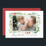 Watercolor Berries Greenery Ram God jul Julkort<br><div class="desc">Skicka önskemål och hälsning till jul med anpassadet ett julkort. Den har löv,  hollier och bär med elegant. Anpassa genom att lägga till ett foto och texter i liggande läge. Perfektens julkort till din familj och dina vänner. Matchande objekt är tillgängliga.</div>