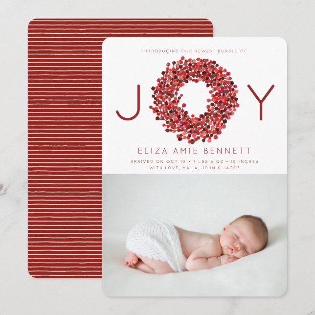 Watercolor Berries Helgdag Birth Notice Inbjudningar (Fram/baksida)