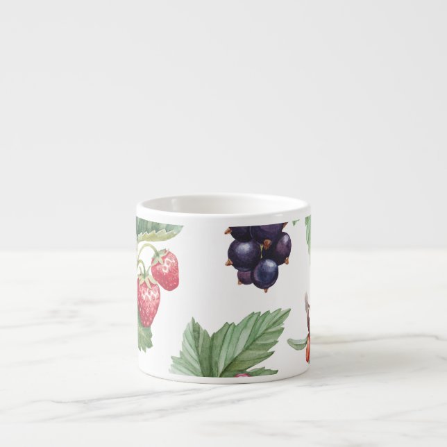 Watercolor Berries Illustration Seamless Mönster Espressomugg (Framsidan)