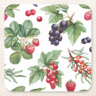 Watercolor Berries Illustration Seamless Mönster Underlägg Papper Kvadrat