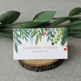 Watercolor Berries och Grenar Greenery Visitkort