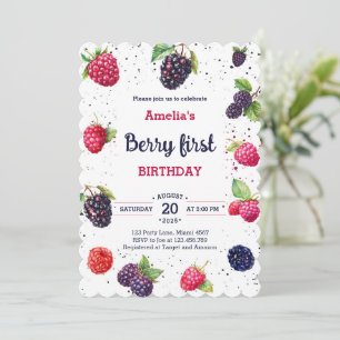 Watercolor Berry Blackberry Raspberry Birthday Inbjudningar