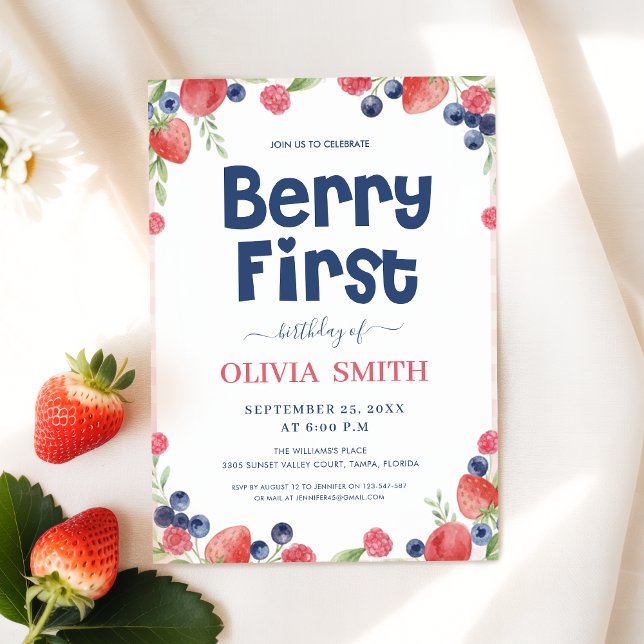 Watercolor Berry First Birthday 1st Birthday  Inbjudningar (Skapare uppladdad)