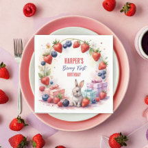 Watercolor Berry First Birthday Bunny och presente