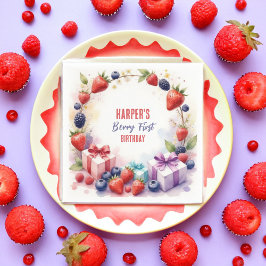 Watercolor Berry First Birthday Strawberry Party - Pappersservett