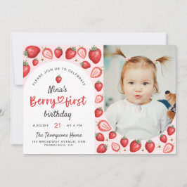 Watercolor Berry First Sweet Birthday Photo Inbjudningar