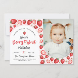 Watercolor Berry First Sweet Birthday Photo Inbjudningar