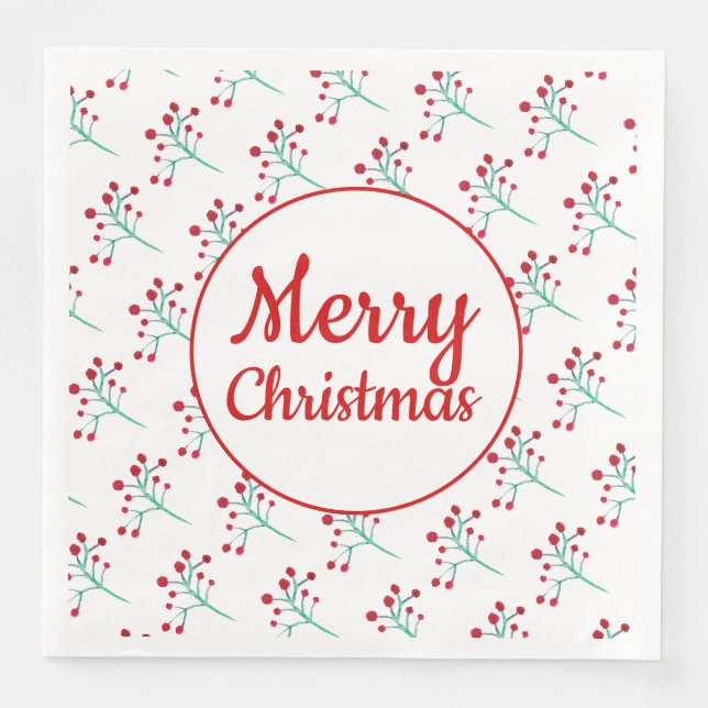 Watercolor Berry jul Napkins Pappersservett (Framsida)