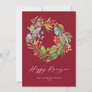 Watercolor Berry och Greenery Wandeine Red Kwanzaa Julkort