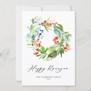 Watercolor Berry och Greenery Wandey Lycklig Kwanz Julkort