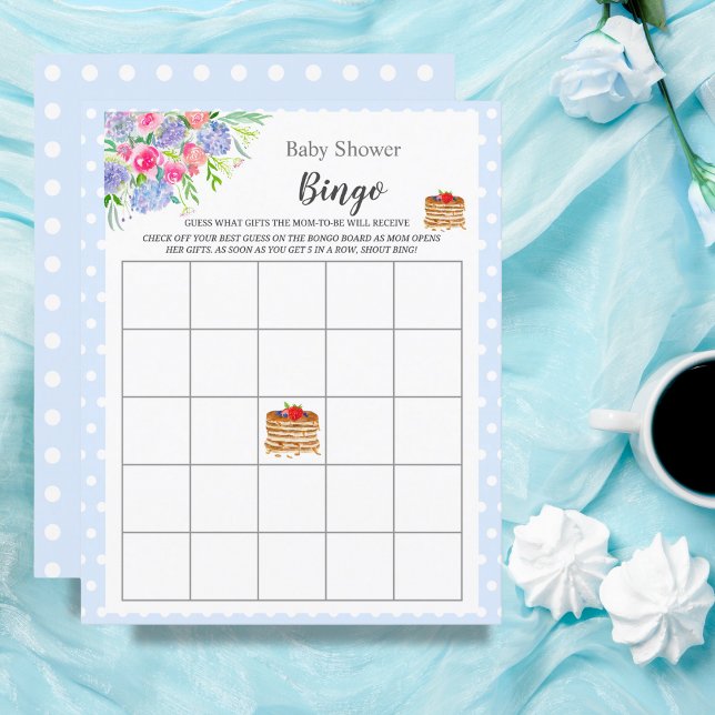 Watercolor Berry Pancake Blue Baby Shower Bingo (Experience the enchantment of a Watercolor Berry Pancake Blue Gingham-themed Baby Shower.)