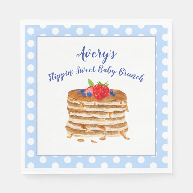 Watercolor Berry Pancake Blue Gingham Baby Shower Pappersservett (Framsidan)