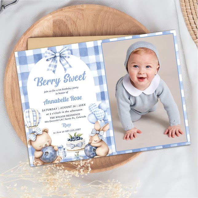 Watercolor Berry Sweet 1st Birthday Party Photo Inbjudningar (Skapare uppladdad)