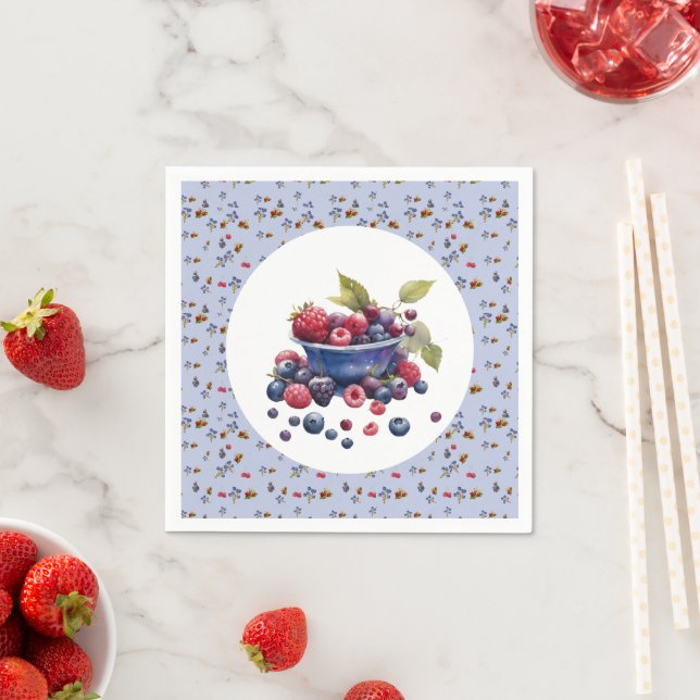 Watercolor Berry Sweet Blueberries Baby Shower Pappersservett (Insitu)