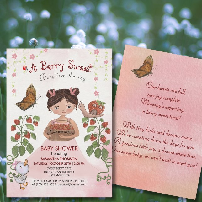 Watercolor Berry Sweet Flicka BABY SHOWER Inbjudningar (Watercolor Berry Sweet Baby Girl BABY SHOWER Invitation)
