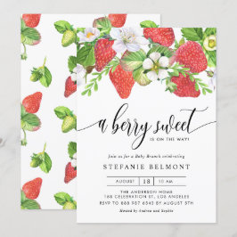 Watercolor Berry Sweet Strawbär Baby Brunch Inbjudningar