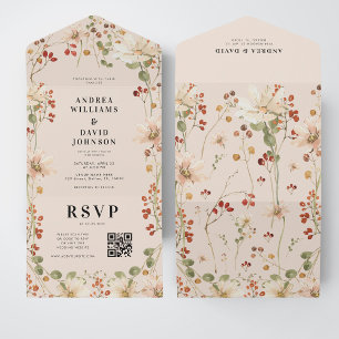 Watercolor Berry Wildblomma Vår QR-kod Bröllop