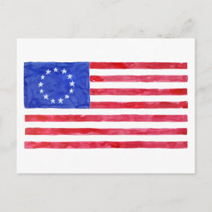 Watercolor Betsy Ross Flagga Vykort