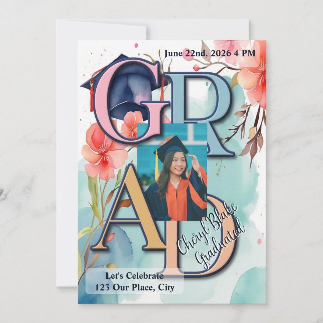 Watercolor Bild Studenten Inbjudningar (Framsida)