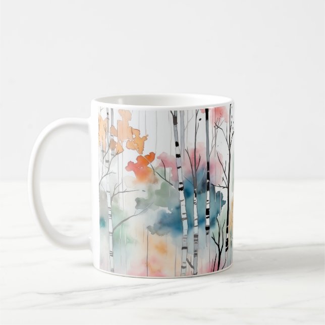 Watercolor Birch Träd Kaffemugg (Vänster)