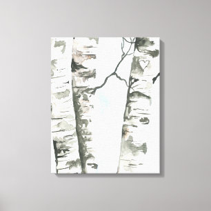 Watercolor Birch Träd med Blå himmel Wrapped Canva Canvastryck