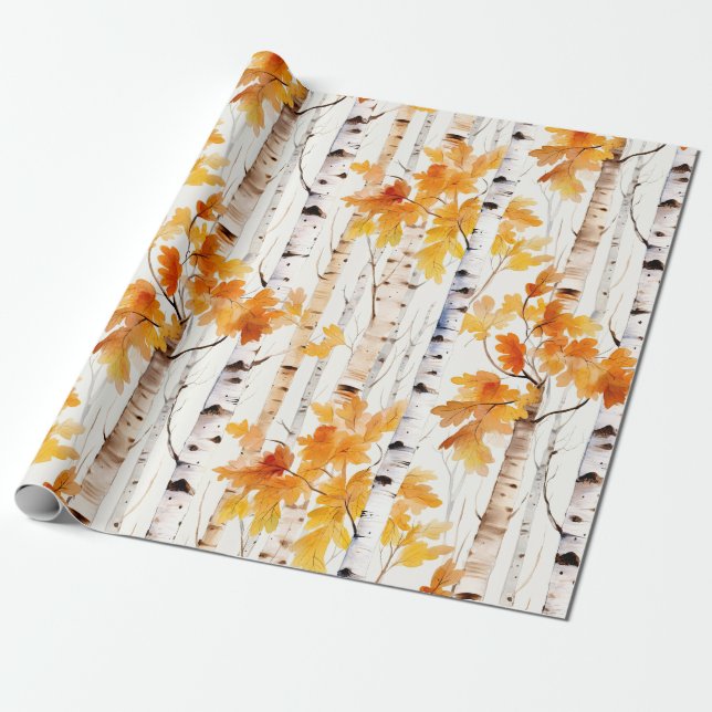 Watercolor Birch Träd Mönster Presentpapper (Utrullad)