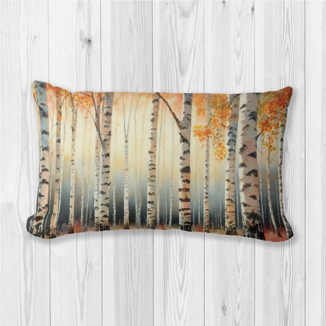 Watercolor Birch Träd på hösten Lumbarkudde (Skapare uppladdad)