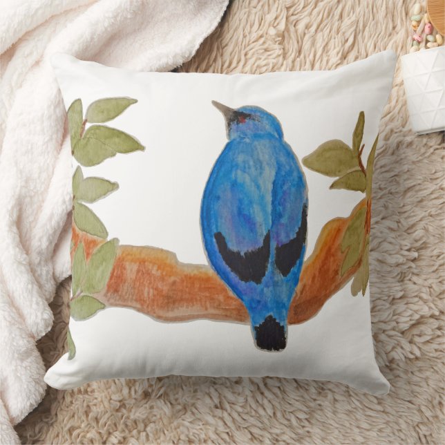 Watercolor Bird Blue Cuckoshrike Kudde (Filt)