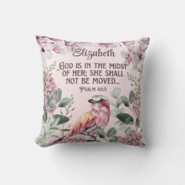 Watercolor Bird Flowers Christian Scripture Namn Kudde
