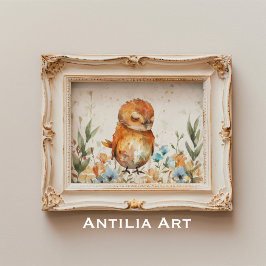 Watercolor Bird Illustration Rustic Blommigt Fält Poster