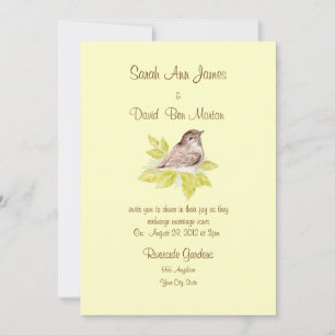 Watercolor Bird Sparrow Wedbjudande, natur Inbjudningar