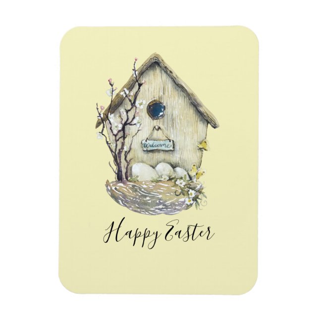 Watercolor Birdhouse Egg Nest Påsk Magnet (Vertikal)