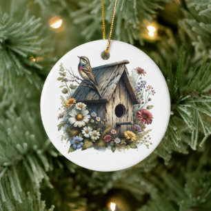 Watercolor Birdhouse Personlig jul Julgransprydnad Keramik