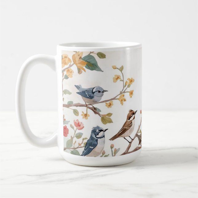 Watercolor Birds in Bloom Kaffemugg (Vänster)