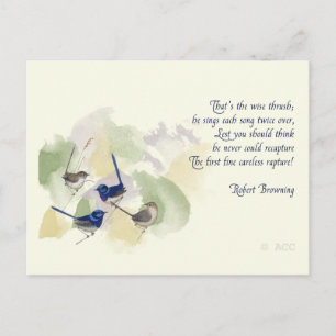 Watercolor Birds Robert Browning Dikt Vykort