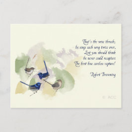Watercolor Birds Robert Browning Dikt Vykort