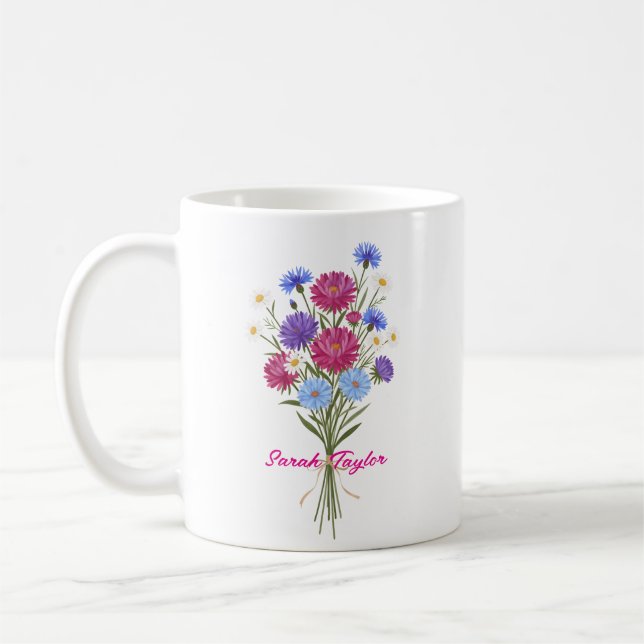 Watercolor Birth Flower Aster Custom Kaffemugg (Vänster)