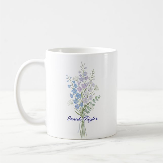 Watercolor Birth Flower Larkspur Custom Kaffemugg (Vänster)