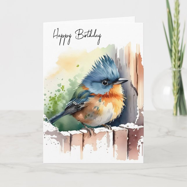 Watercolor Birthday Birthday Bird Kort (Framsida)