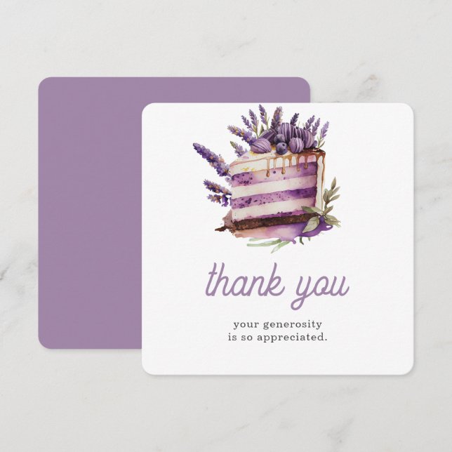 Watercolor Birthday Brunch Lavender Cake Tack Kort (Fram/baksida)